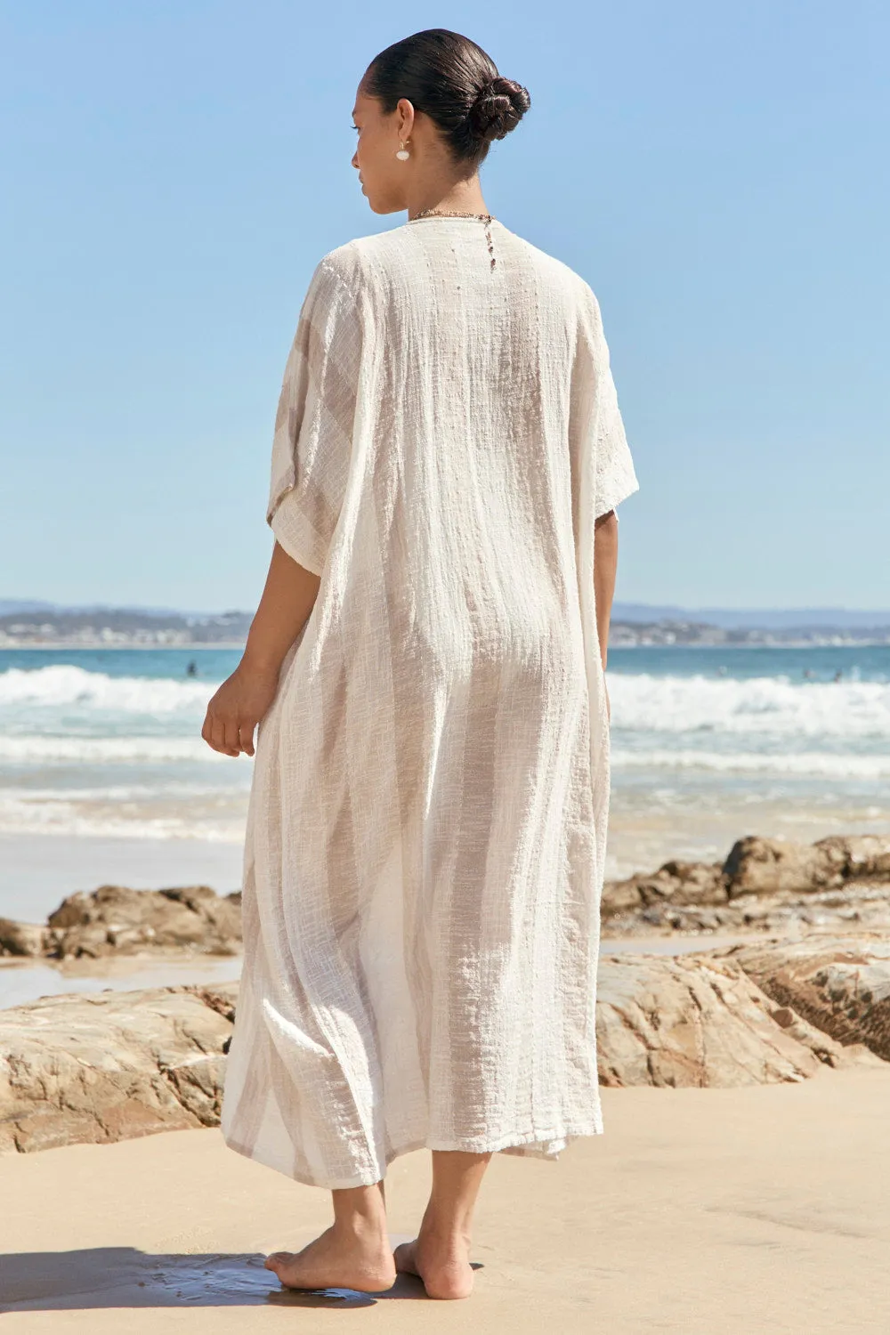Liv Long Line Duster In Natural Stripe sold by Adrift product image thumbnail 2