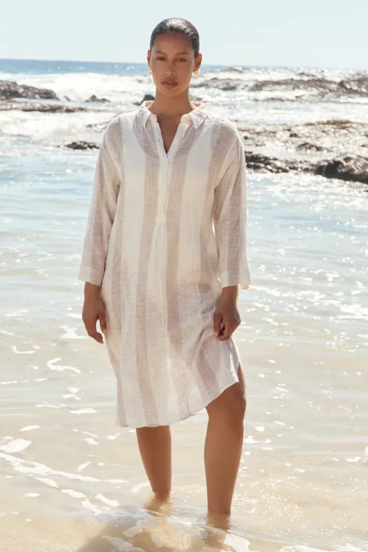 Tess Tunic Dress in Natural Stripe sold by Adrift