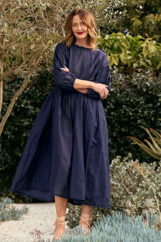 Coco Cotton Silk Dress in Navy sold by Adrift