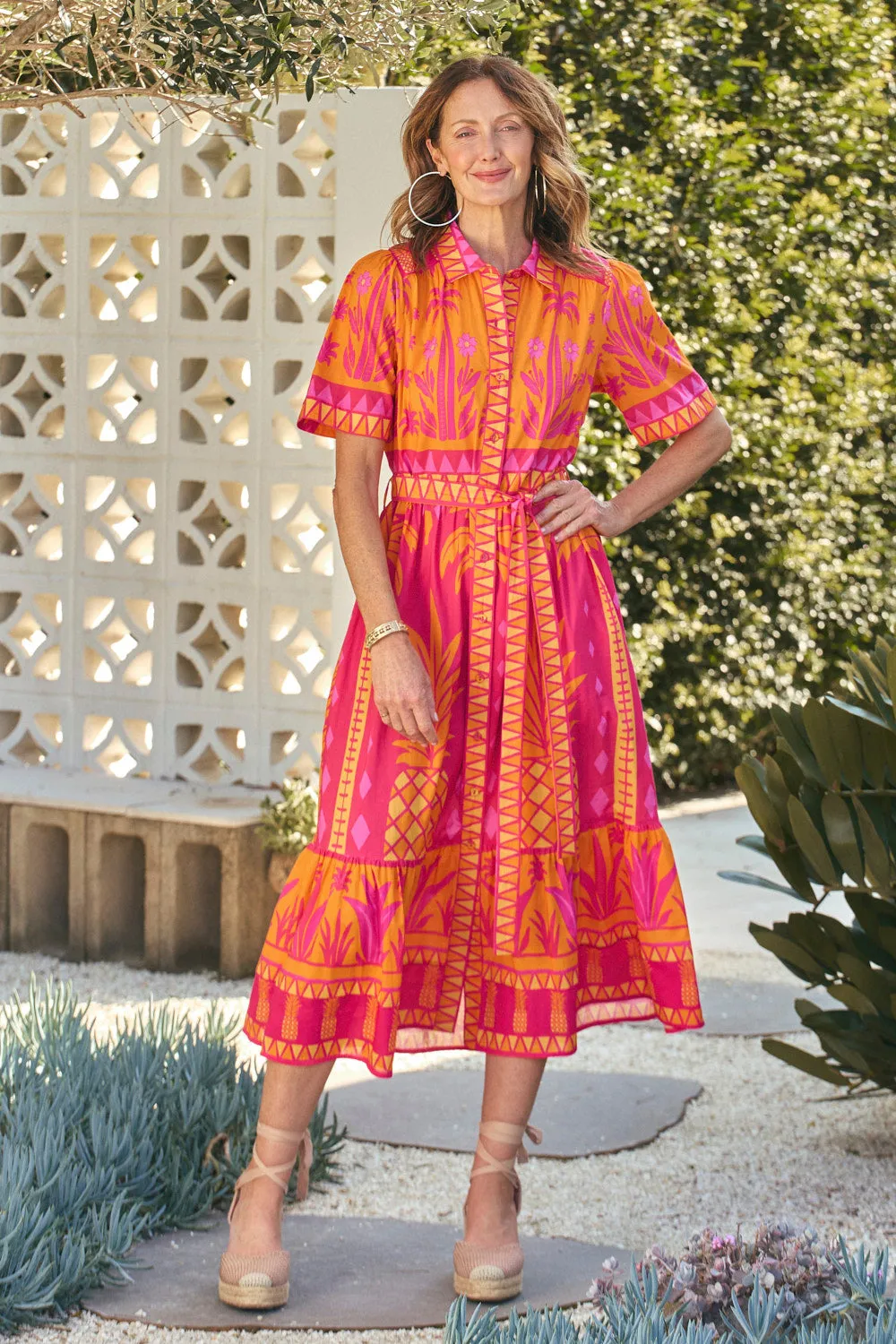 Ginette Collared Dress in Tangerina sold by Adrift