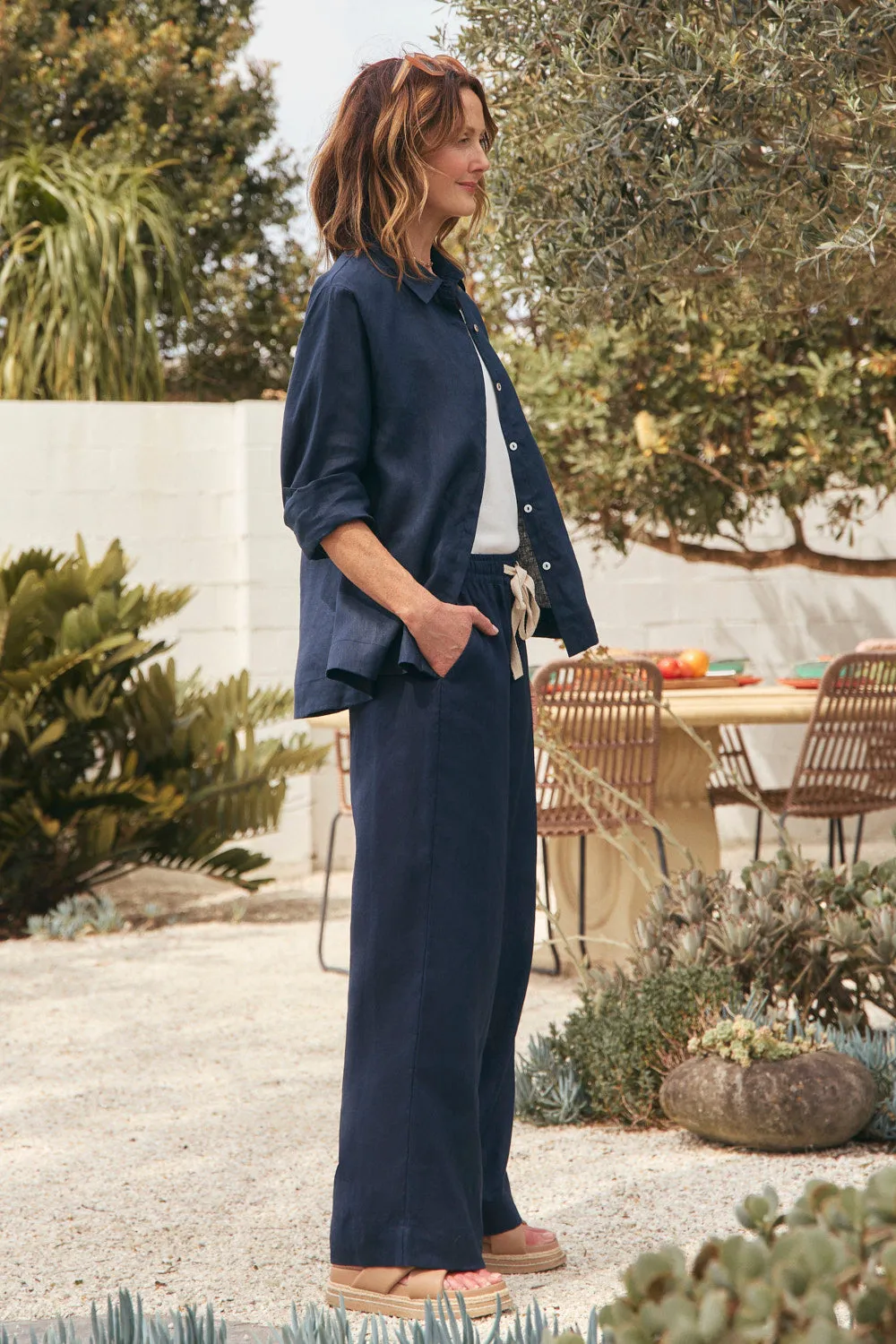 Breezy Relaxed Linen Pant in Navy sold by Adrift product image thumbnail 3