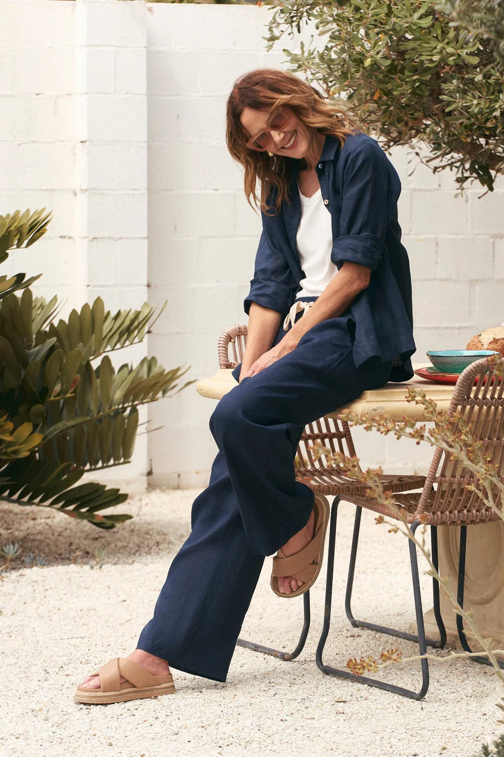 Breezy Relaxed Linen Pant in Navy sold by Adrift