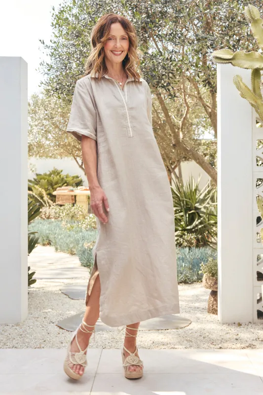 Ella Linen Dress in Natural sold by Adrift