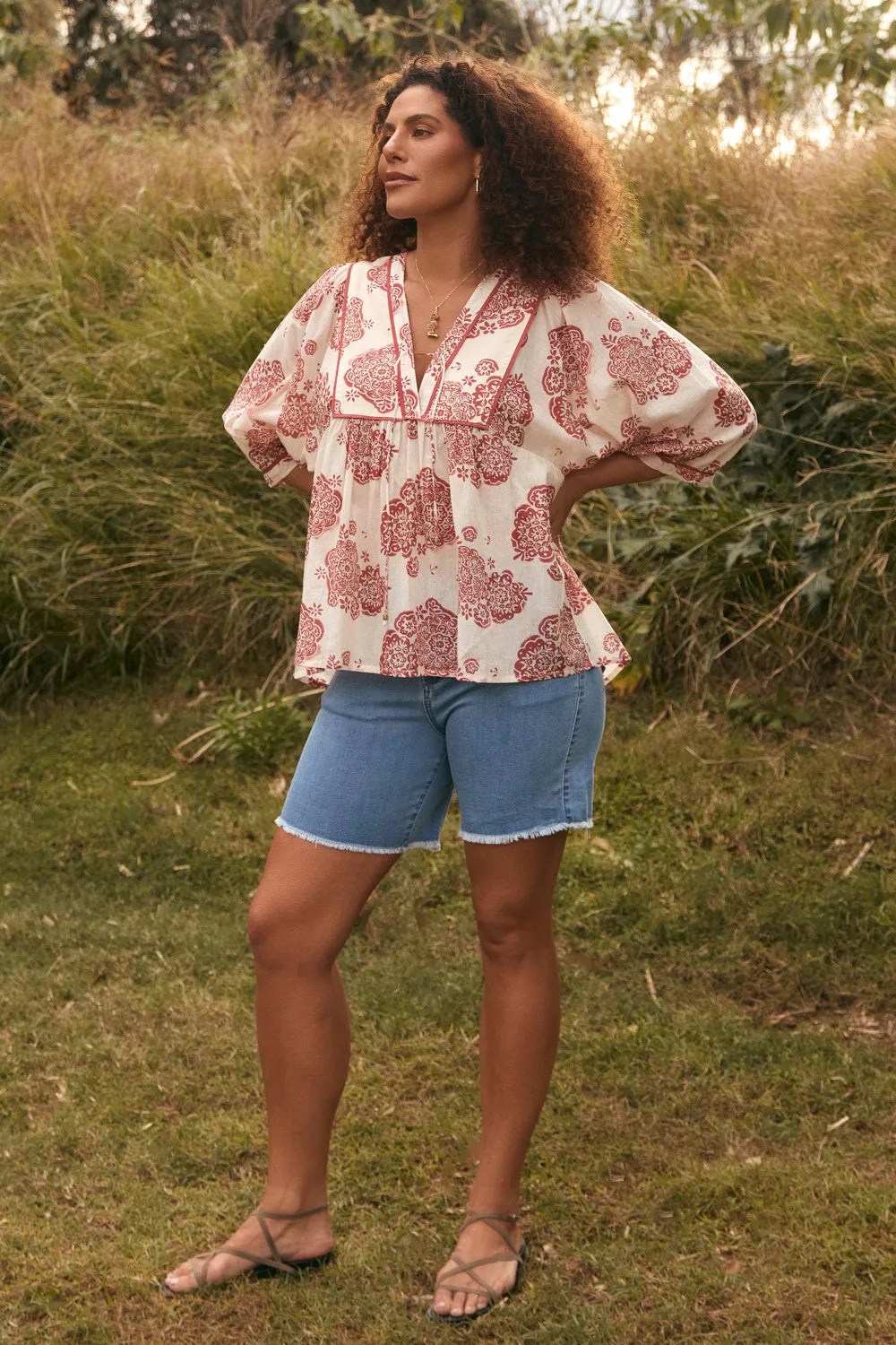 Cairo Boho Blouse in Moroccan Belle Coral sold by Adrift product image thumbnail 2