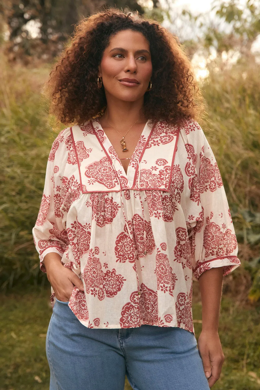 Cairo Boho Blouse in Moroccan Belle Coral sold by Adrift product image thumbnail 3