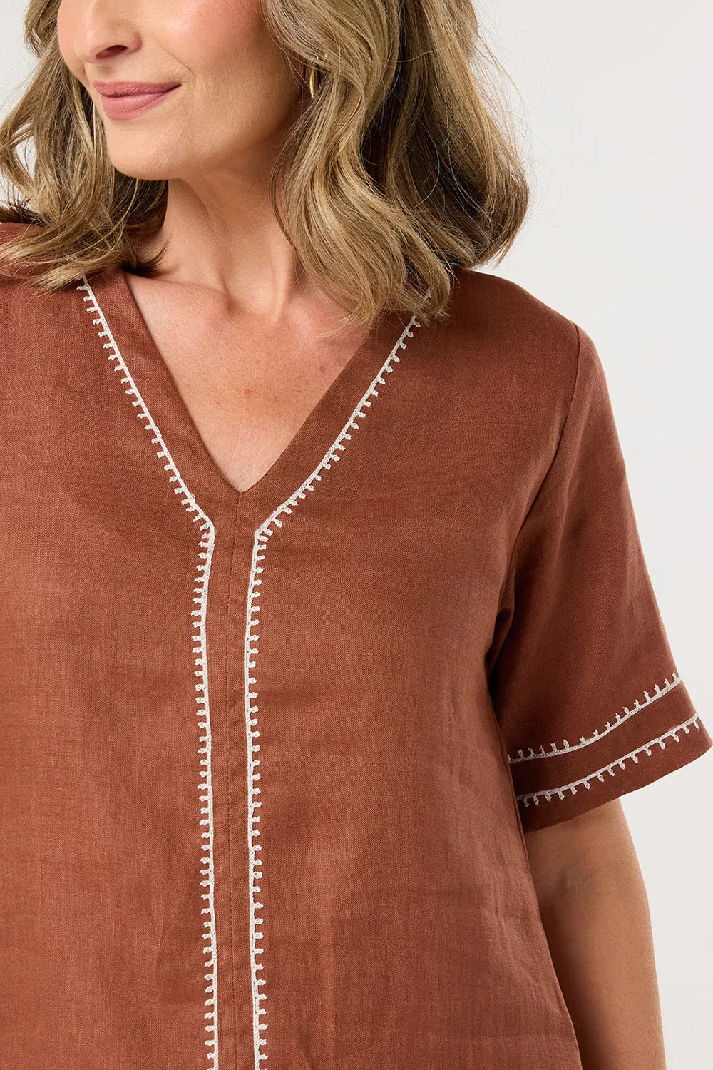 Tamara V-Neck Linen Dress in Dunes sold by Adrift product image thumbnail 2