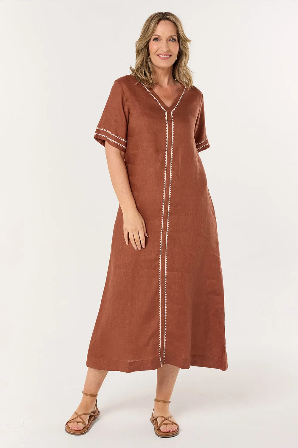Tamara V-Neck Linen Dress in Dunes sold by Adrift product image thumbnail 3