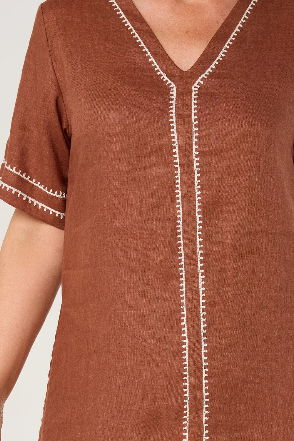 Tamara V-Neck Linen Dress in Dunes sold by Adrift product image thumbnail 5