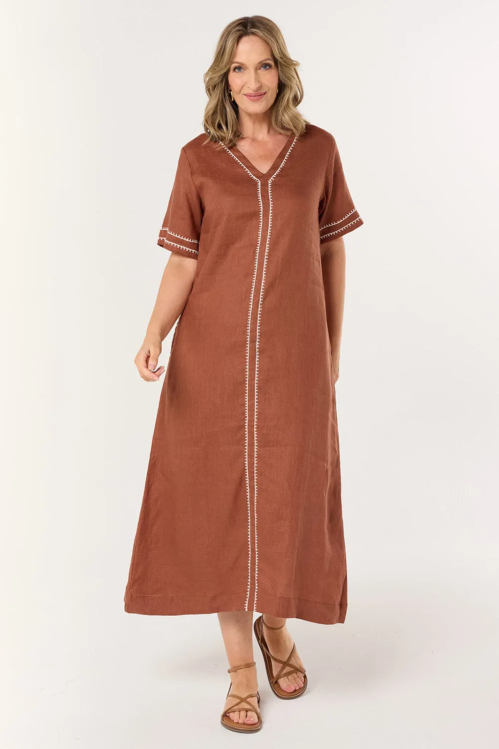 Tamara V-Neck Linen Dress in Dunes sold by Adrift product image thumbnail 4