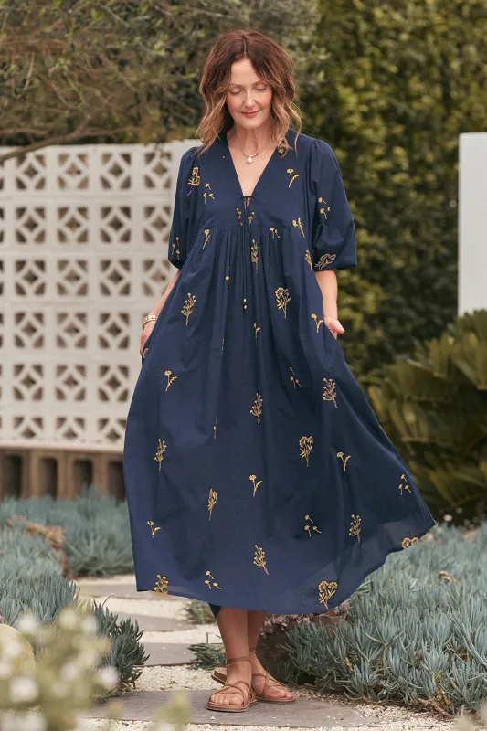 Cairo Boho Dress in Navy Botanica sold by Adrift