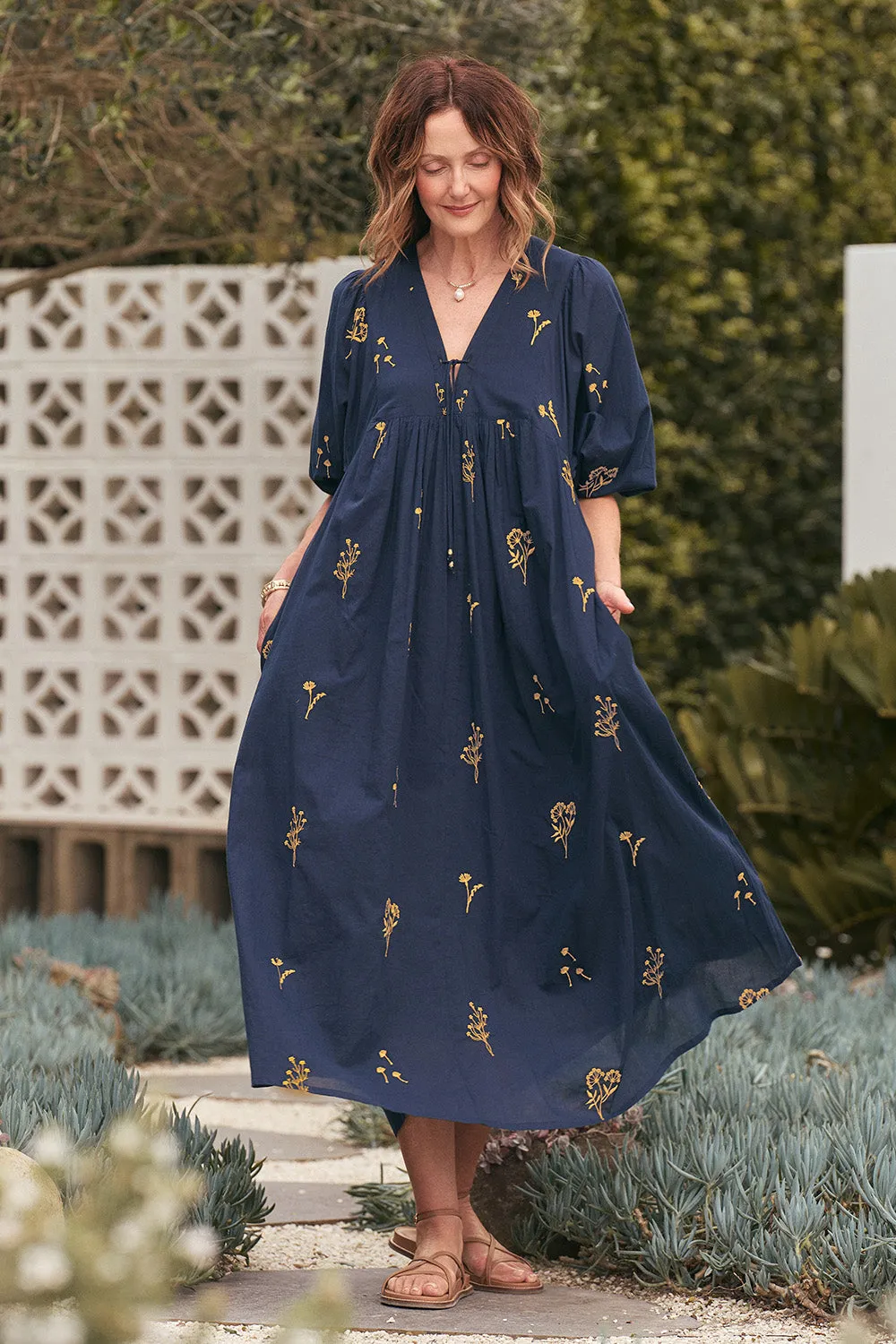Cairo Boho Dress in Navy Botanica sold by Adrift