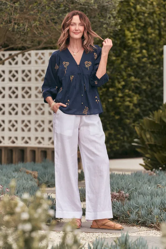 Cairo Boho Blouse in Navy Botanica sold by Adrift