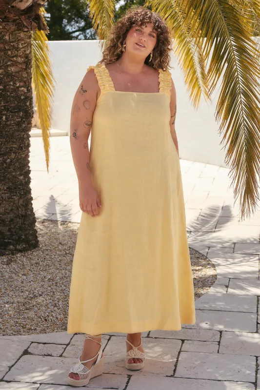 Claire Sun Dress in Buttery Yellow sold by Adrift