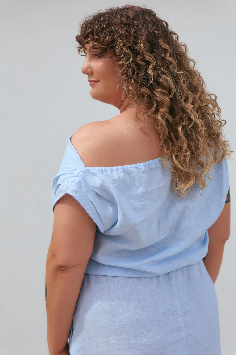 Alice Linen Drop Shoulder Dress in Powder Blue sold by Adrift product image thumbnail 3