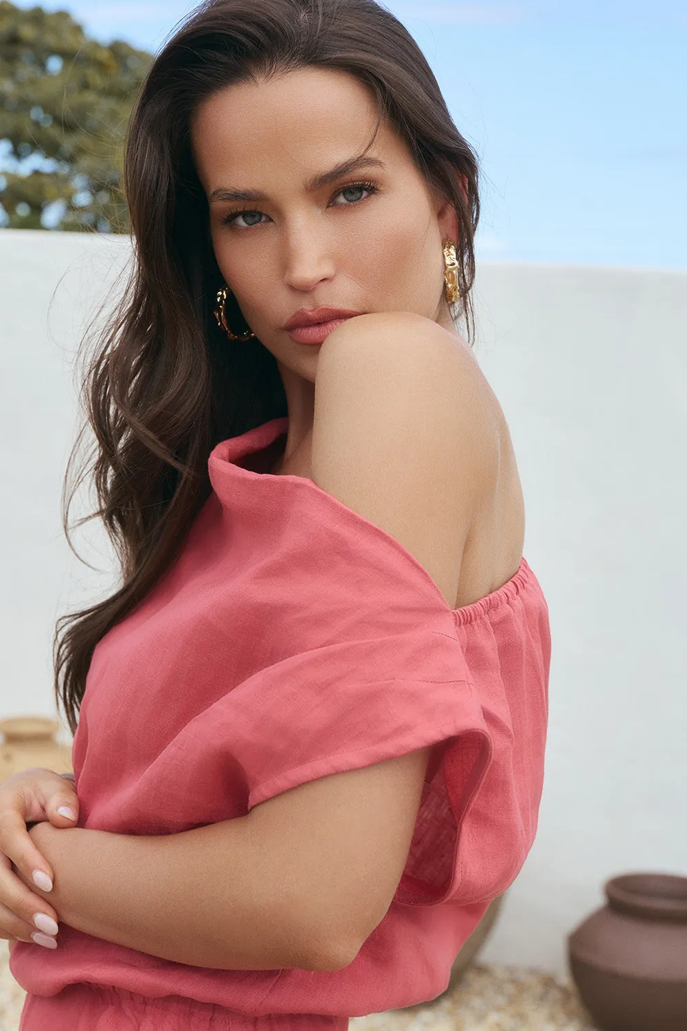 Alice Linen Drop Shoulder Dress in Vintage Rose sold by Adrift product image thumbnail 4