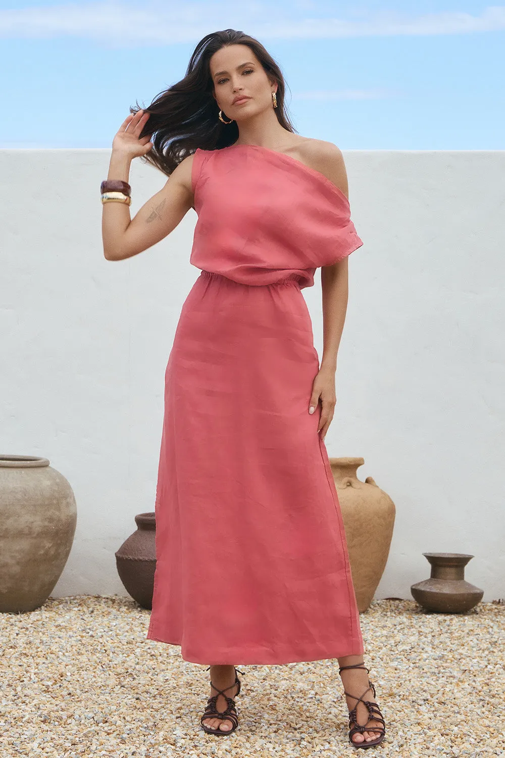 Alice Linen Drop Shoulder Dress in Vintage Rose sold by Adrift product image thumbnail 3