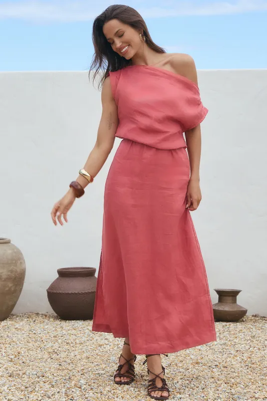 Alice Linen Drop Shoulder Dress in Vintage Rose sold by Adrift