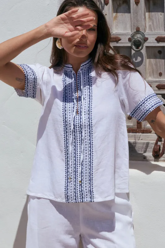Samara Embroidered Blouse in White sold by Adrift