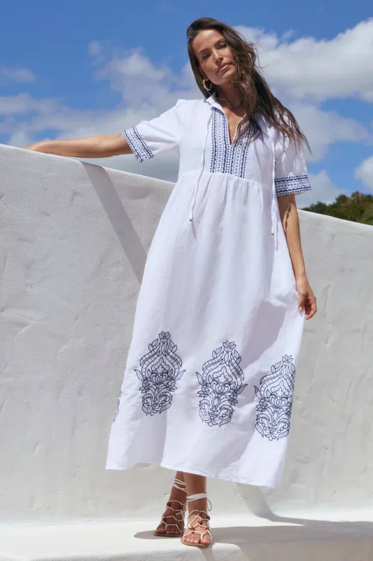 Tanya Embroidered Dress in White sold by Adrift