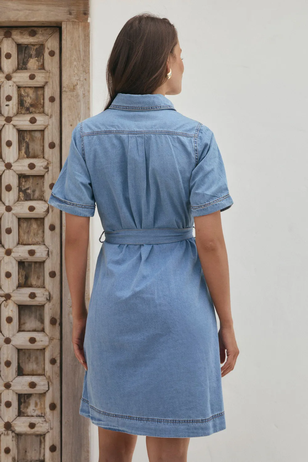 Abbey Chambray Short Dress in Light Wash sold by Adrift product image thumbnail 5