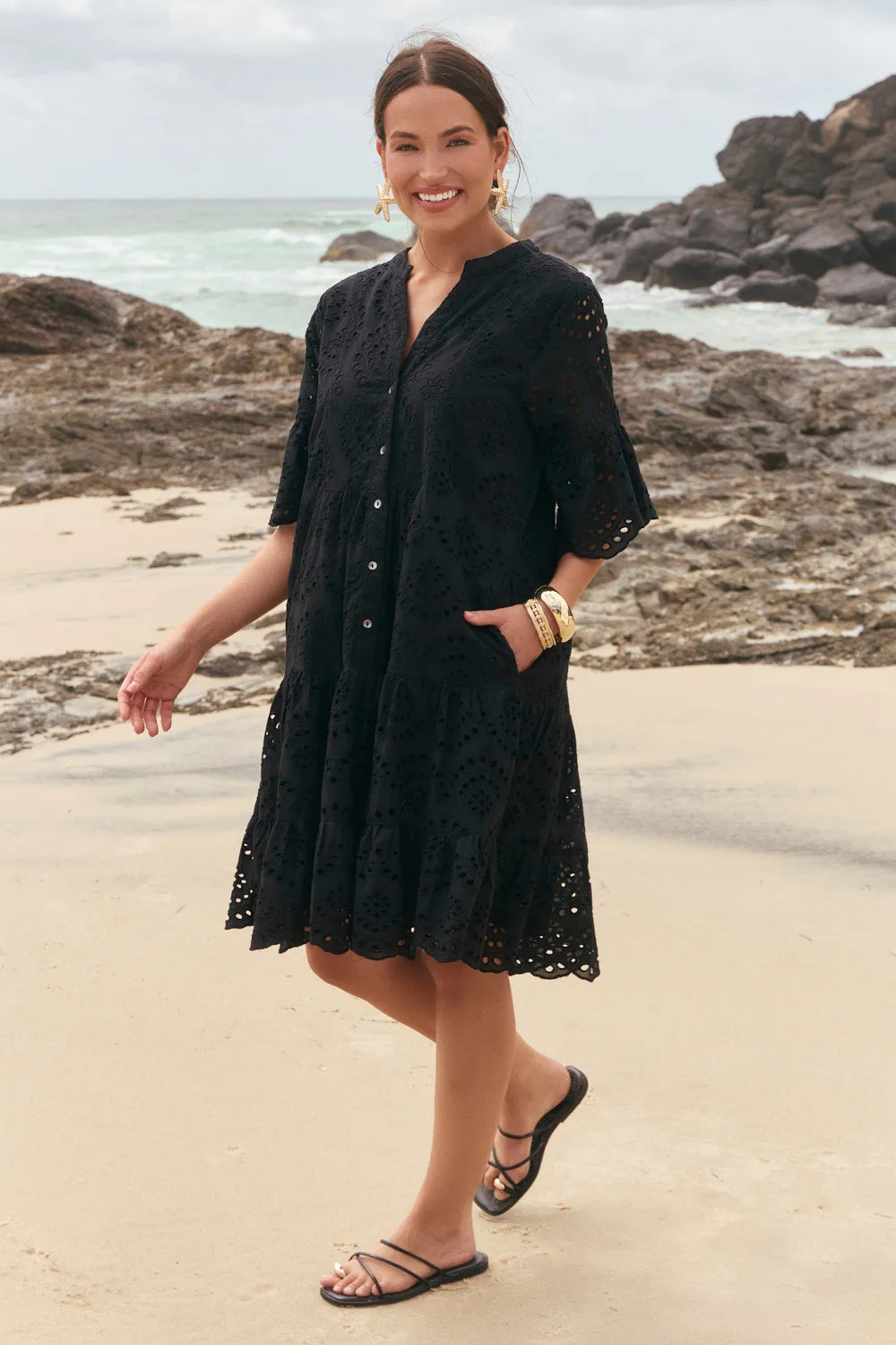 Lynette Shift Dress in Black Broderie sold by Adrift product image thumbnail 4