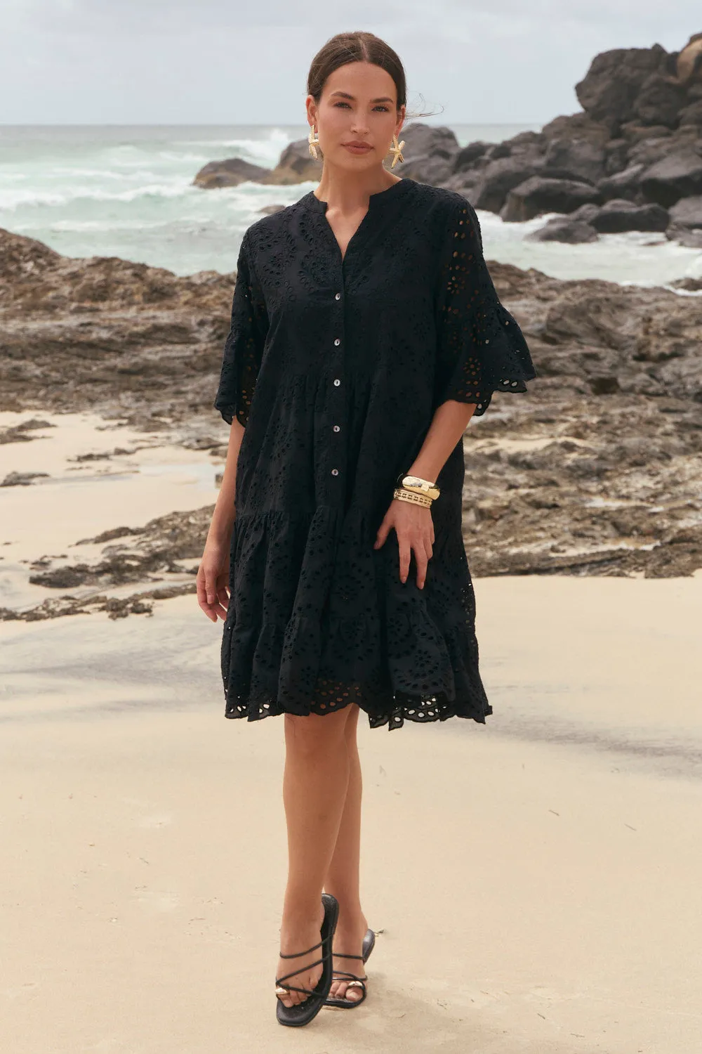Lynette Shift Dress in Black Broderie sold by Adrift product image thumbnail 2