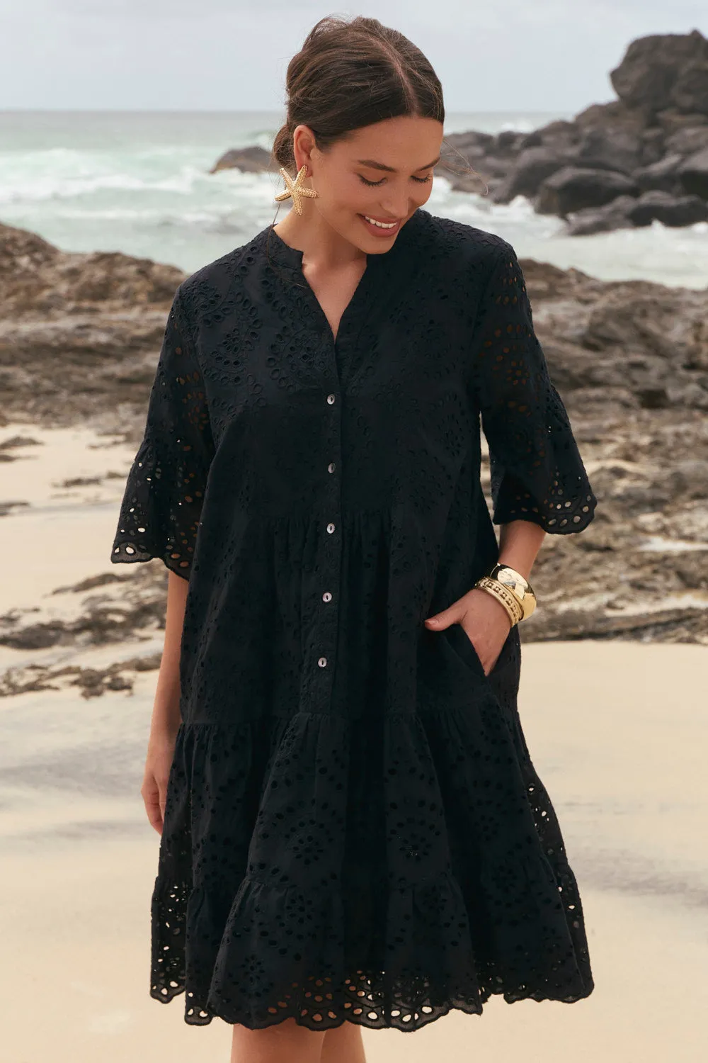 Lynette Shift Dress in Black Broderie sold by Adrift product image thumbnail 3