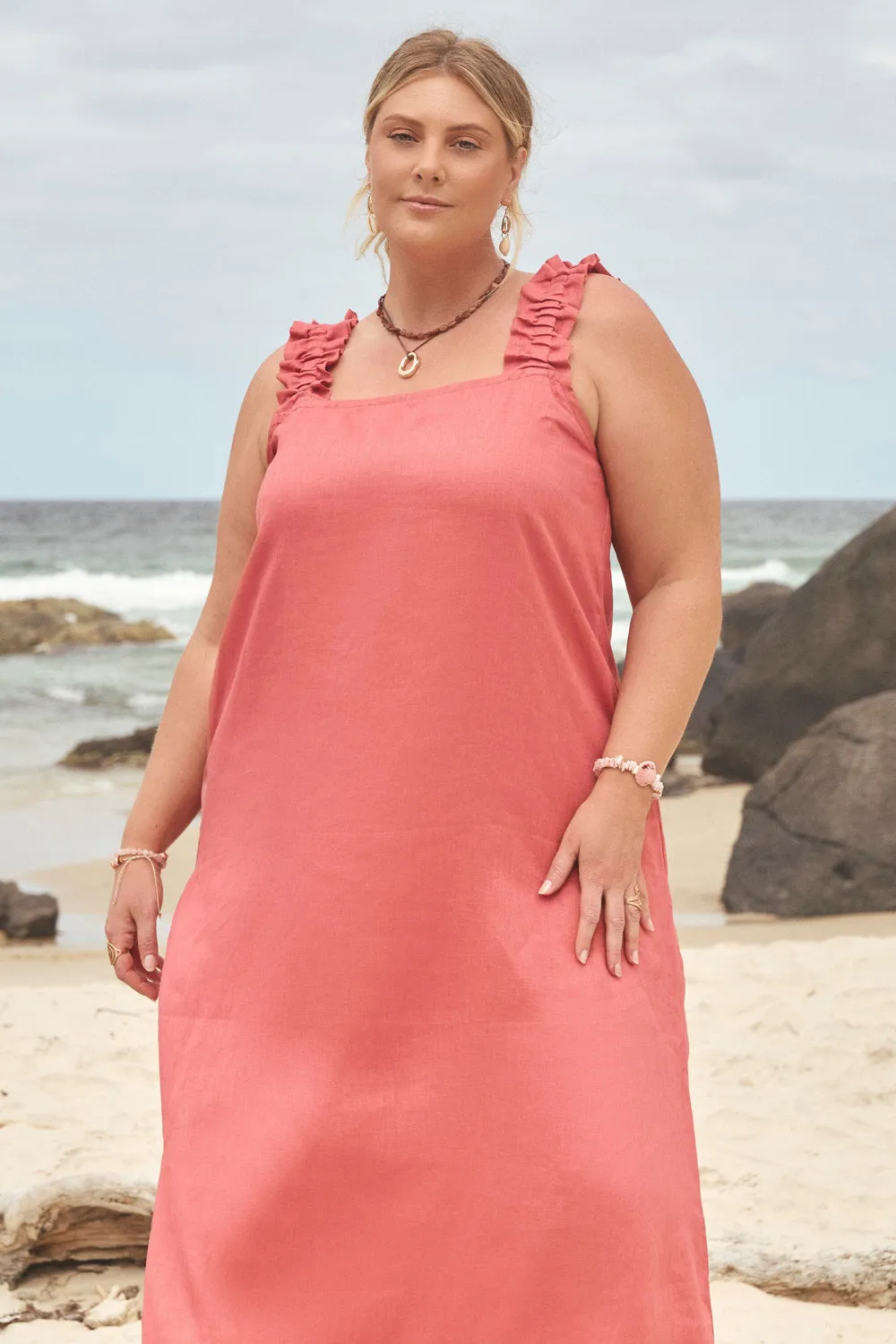 Claire Linen Sun Dress in Vintage Rose sold by Adrift