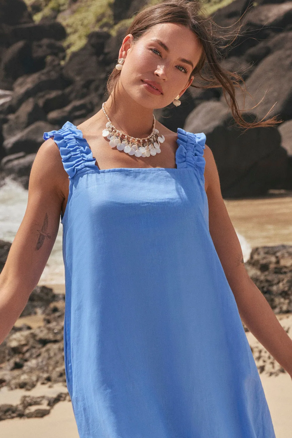 Claire Linen Sun Dress in Sky Blue sold by Adrift product image thumbnail 2