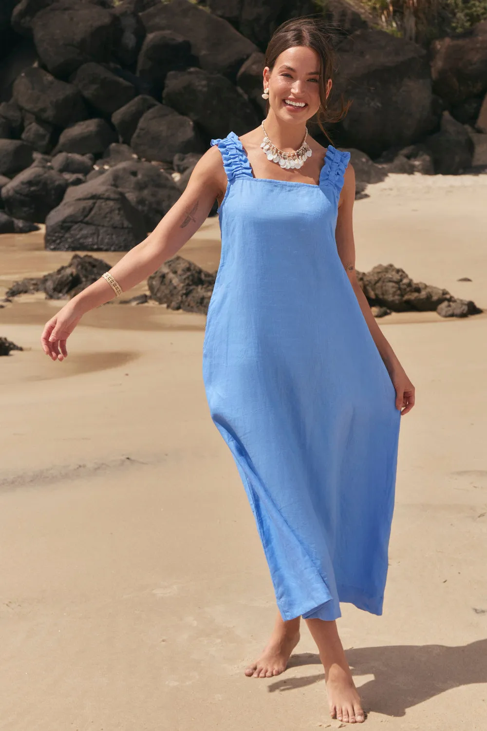 Claire Linen Sun Dress in Sky Blue sold by Adrift product image thumbnail 3