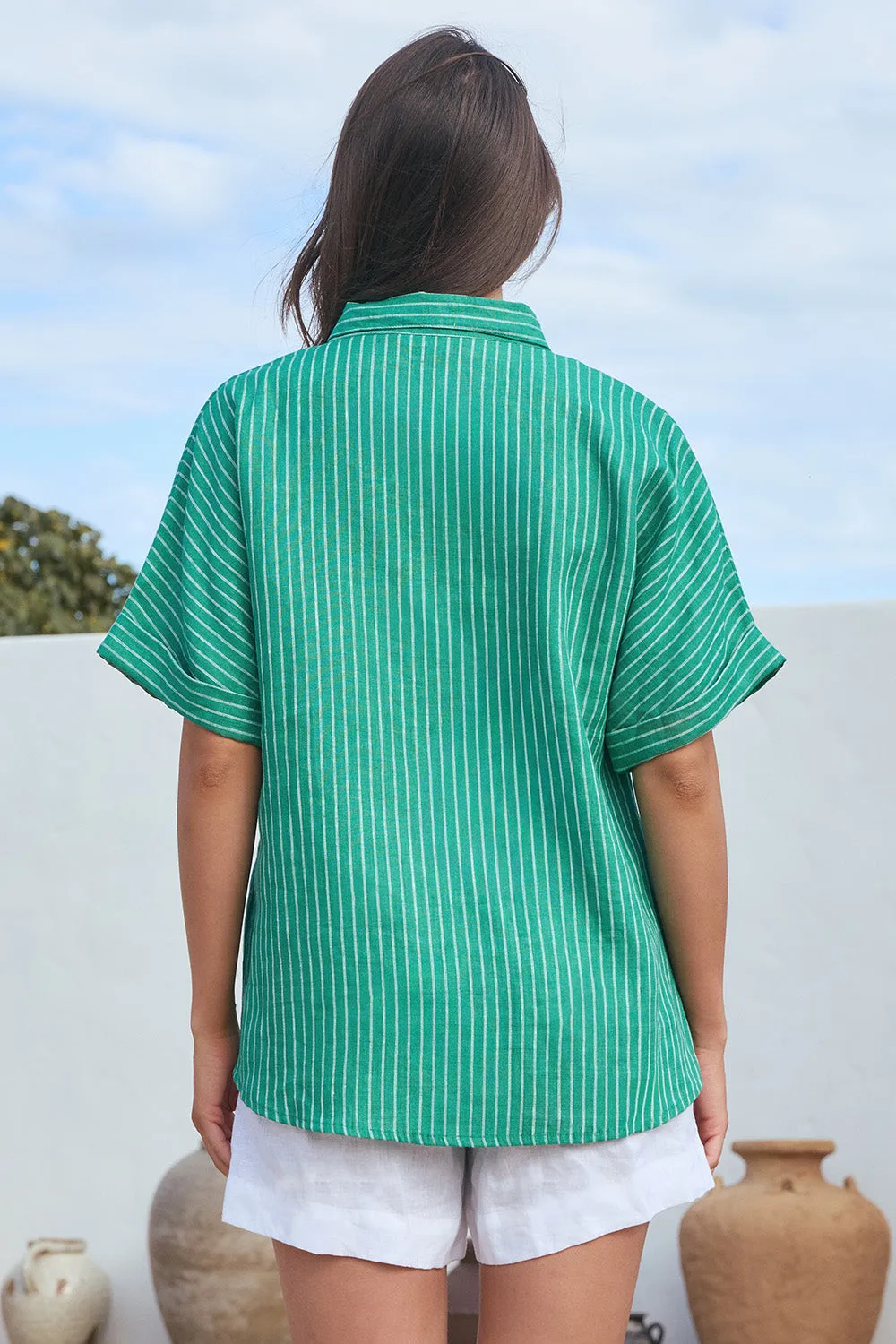 Carmen Linen Shirt in Emerald City sold by Adrift product image thumbnail 4