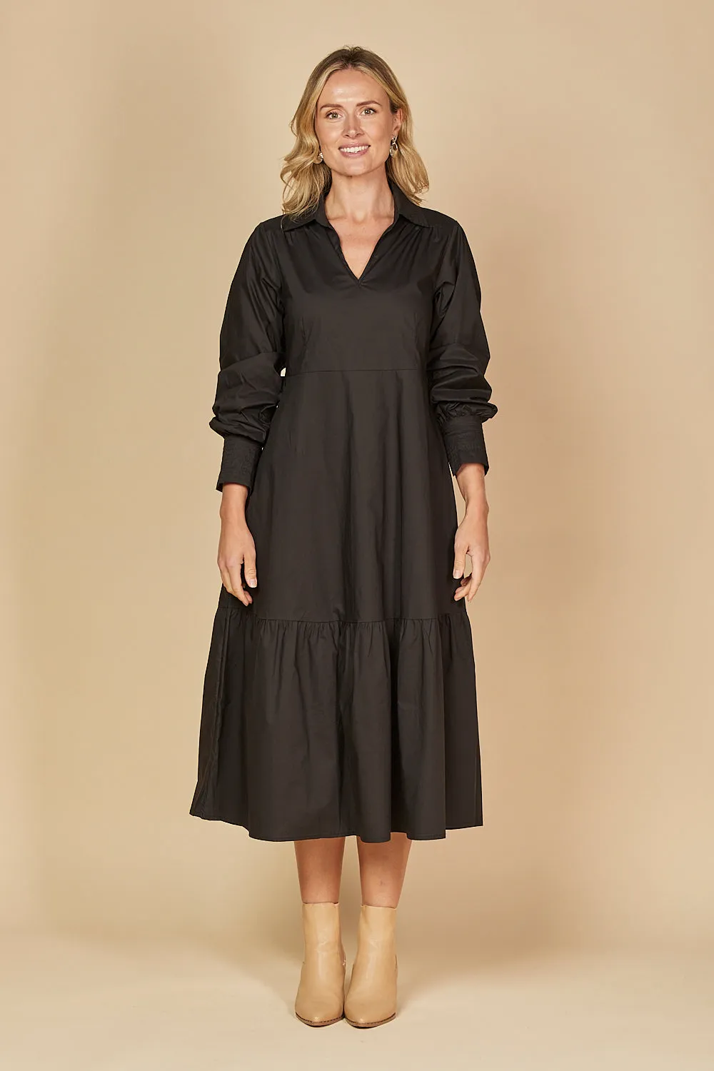 Sabre V-Neck Poplin Dress in Black sold by Adrift product image thumbnail 5