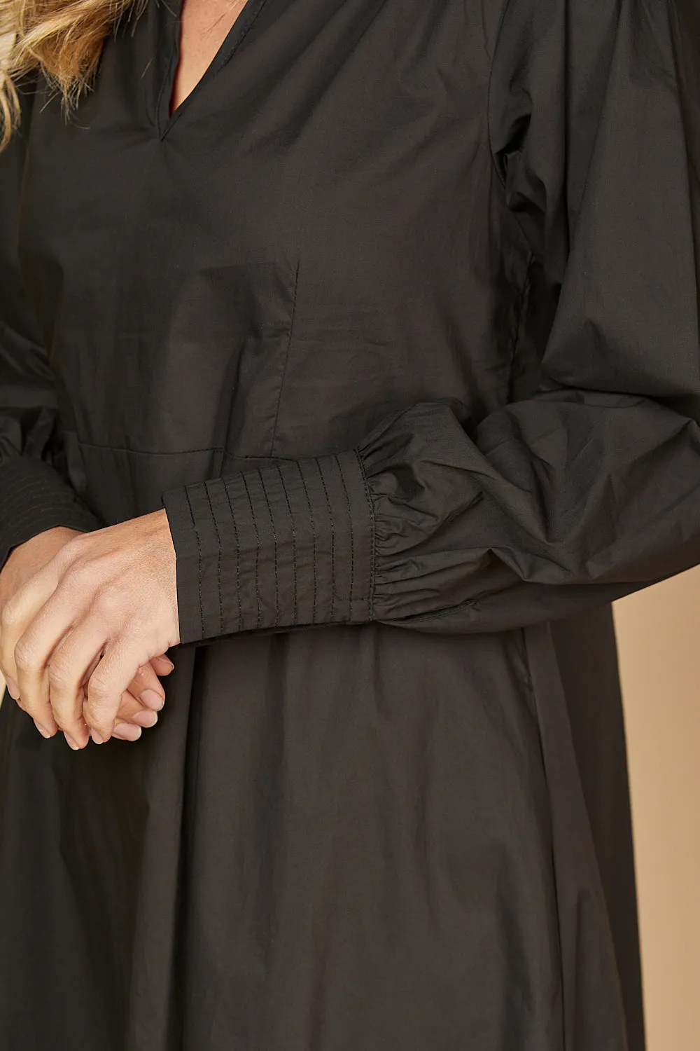 Sabre V-Neck Poplin Dress in Black sold by Adrift product image thumbnail 3