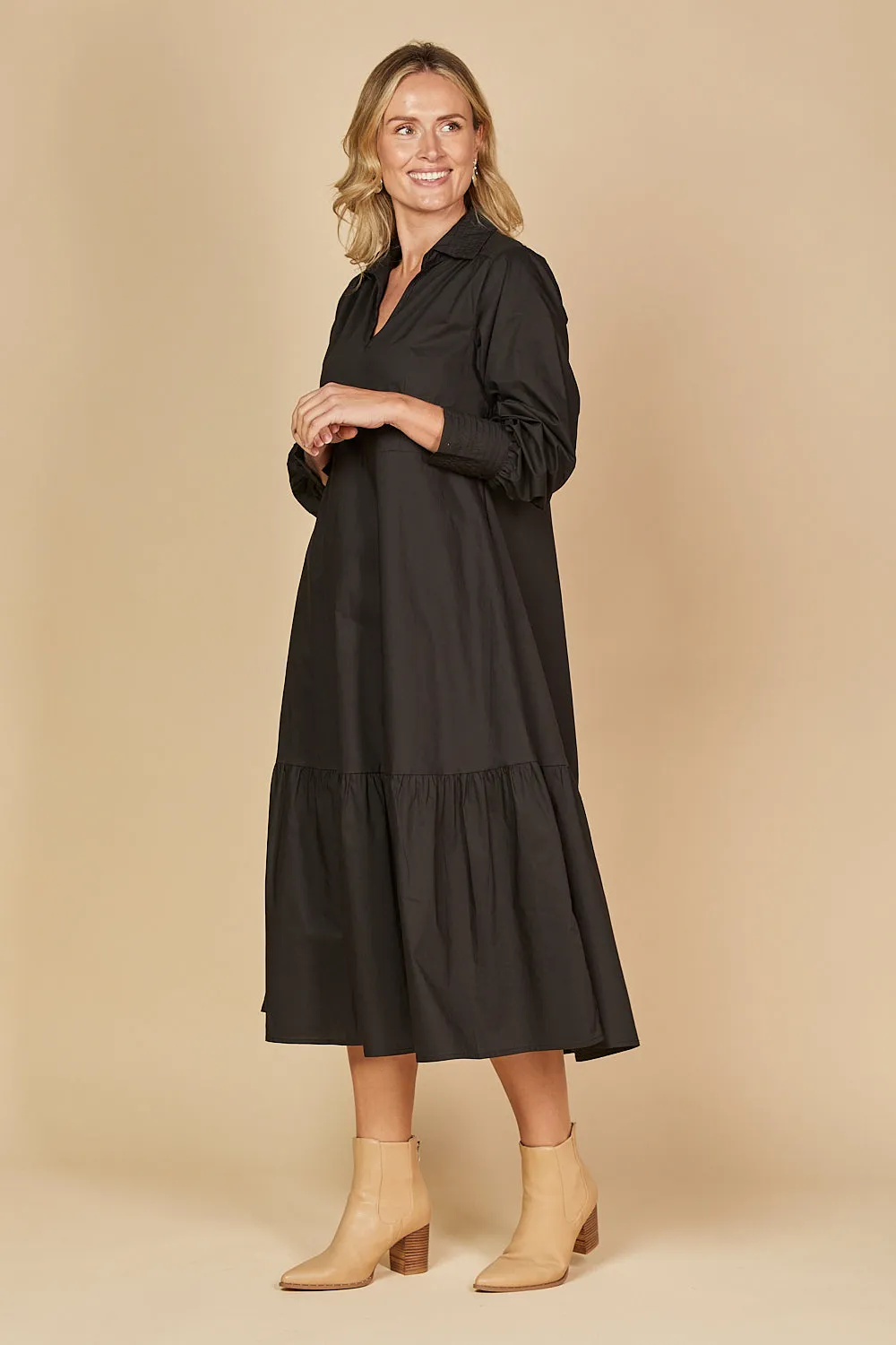 Sabre V-Neck Poplin Dress in Black sold by Adrift product image thumbnail 2