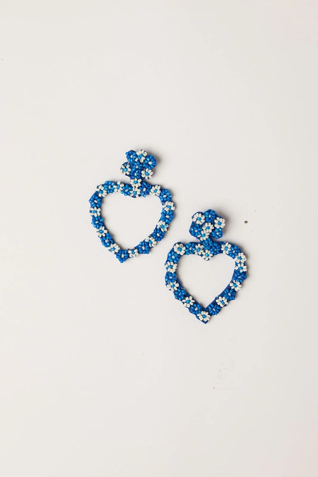Flower Heart Beaded Earrings in Blue sold by Adrift