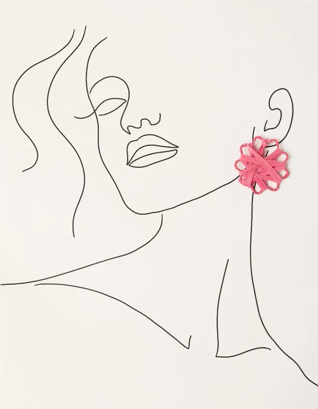 Raffia Woven Flower Earrings in Hot Pink sold by Adrift