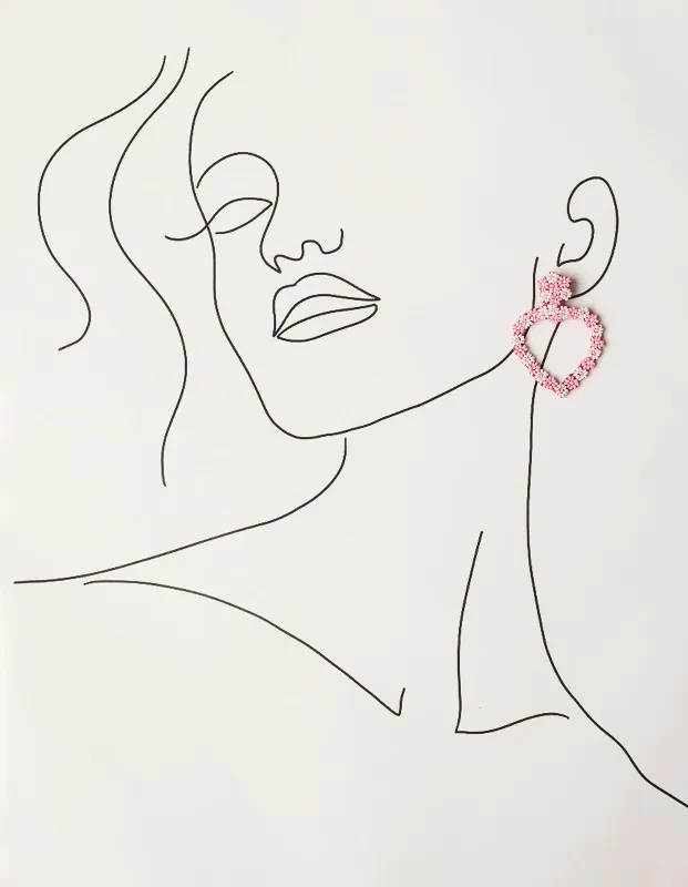Flower Heart Beaded Earrings in Pink sold by Adrift
