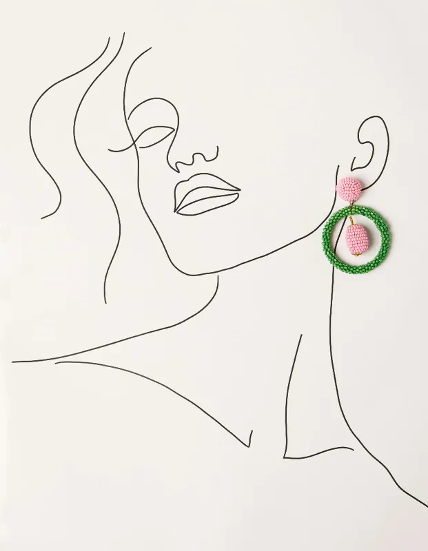 Double Drop Beaded Earrings in Pink and Green sold by Adrift