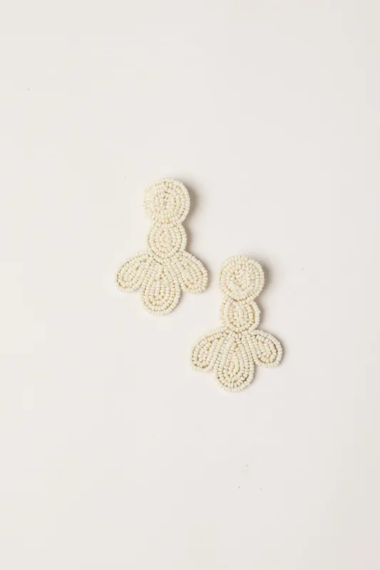 Lotus Beaded Earrings in White sold by Adrift