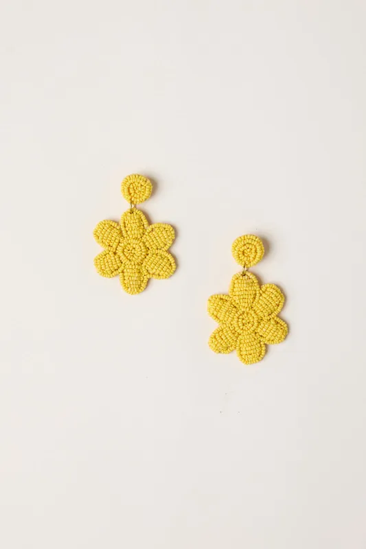 Daisy Beaded Earrings in Light Yellow sold by Adrift