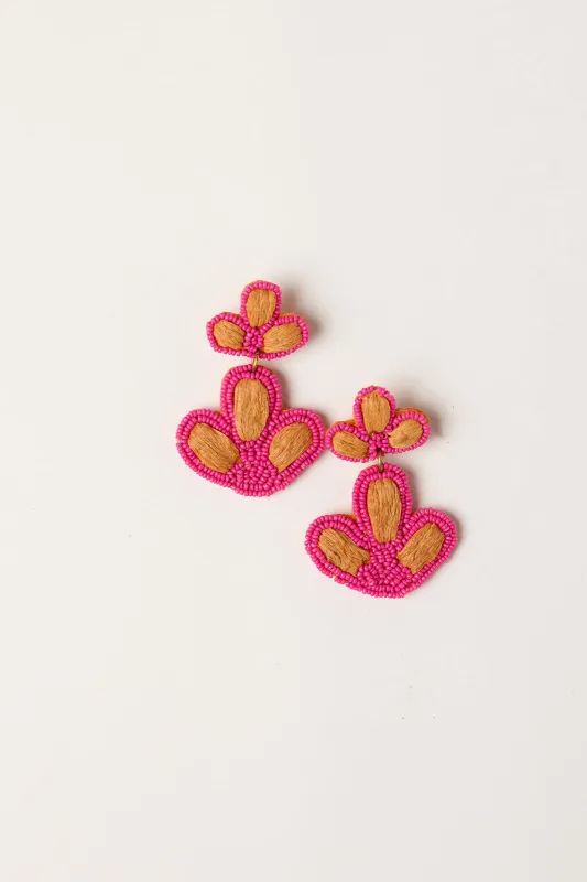 Beaded Flower Drops Earring in Hot Pink & Tan sold by Adrift