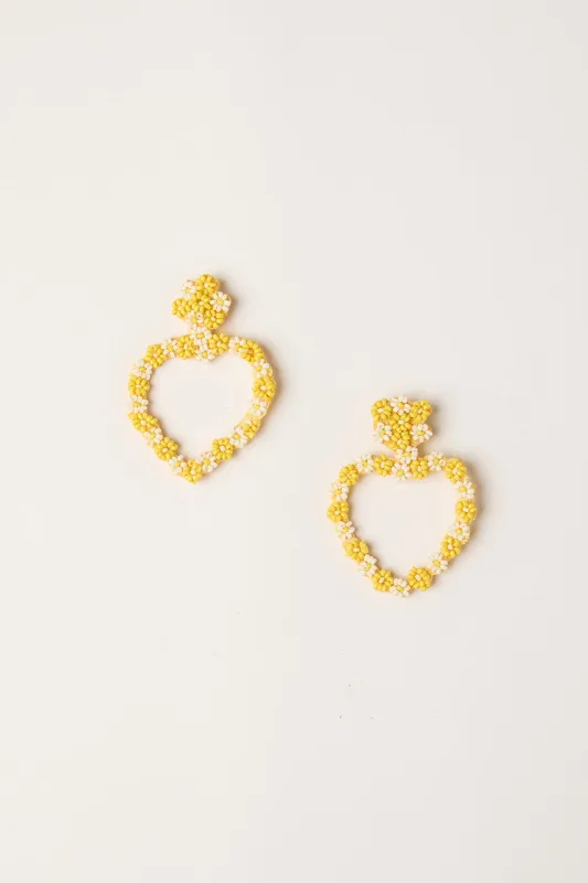 Flower Heart Beaded Earrings in Light Yellow sold by Adrift