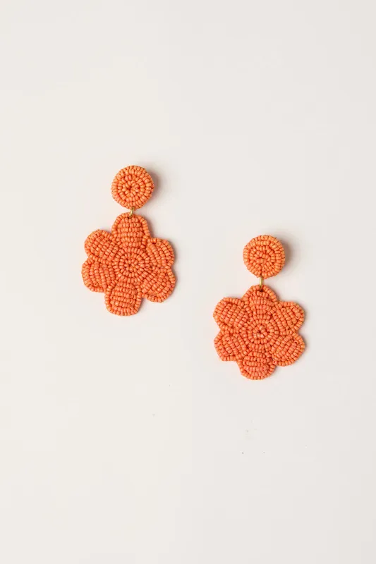 Daisy Beaded Earrings in Orange sold by Adrift