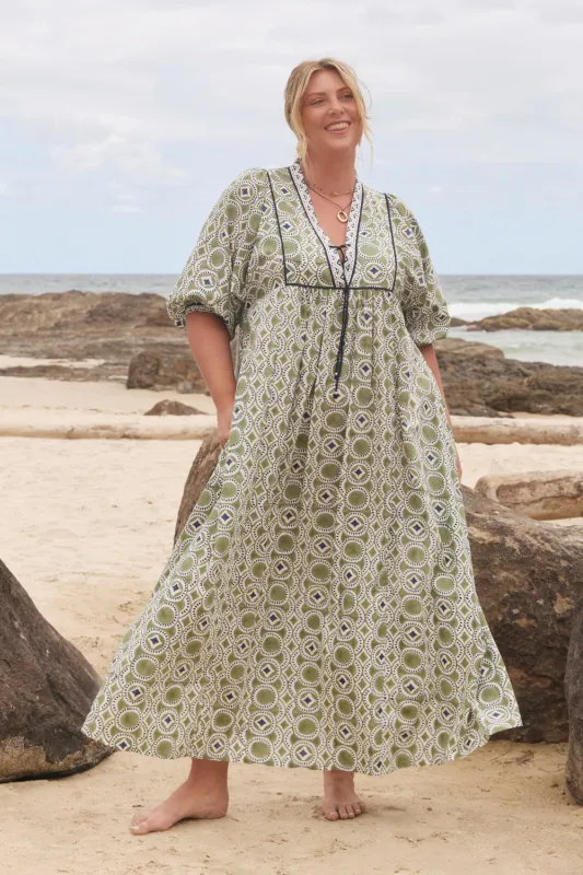 Cairo Boho Dress in Evergreen sold by Adrift
