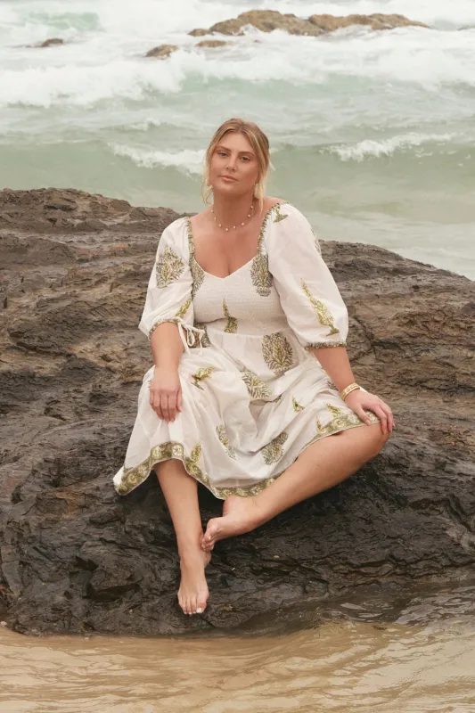 Annika Billow Sleeve Dress in Sagegrove sold by Adrift