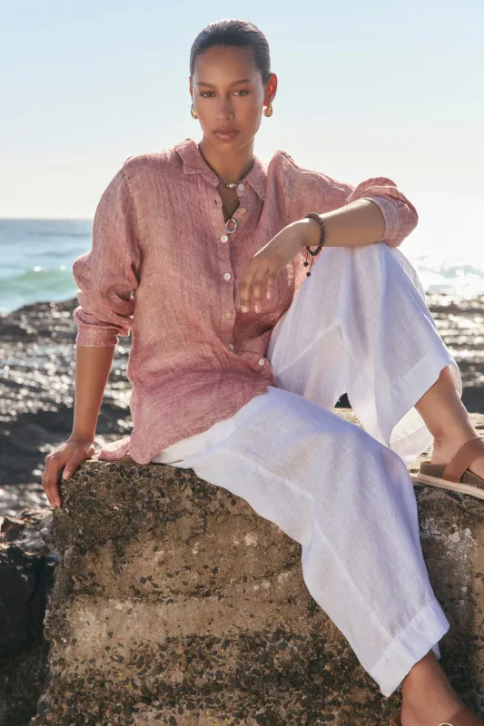 Natalia Linen Oversized Shirt in Red Tide sold by Adrift
