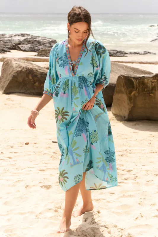 Cairo Boho Midi Dress in Blue Oasis sold by Adrift