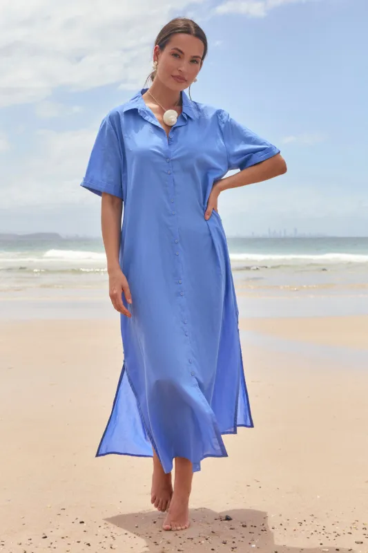 Amani Collared Dress in Regatta sold by Adrift