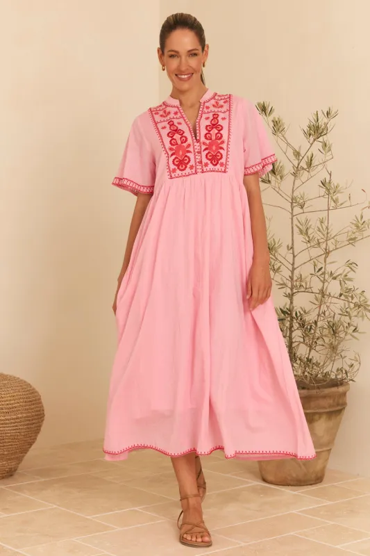 Elodie Flutter Sleeve Smock Dress in Rosita sold by Adrift