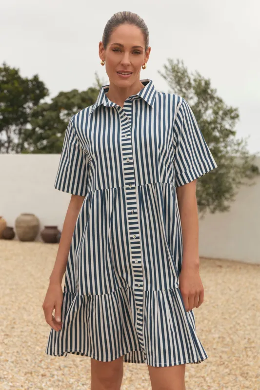 Ginette Short Dress in Navy Stripe sold by Adrift